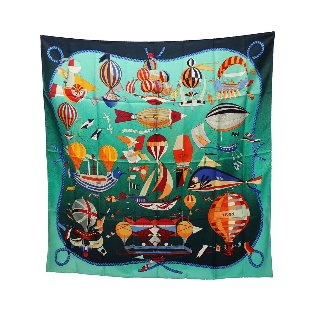 Authentic Vintage Hermes Carres 90 "Les Folies Du Ciel" Silk Scarf